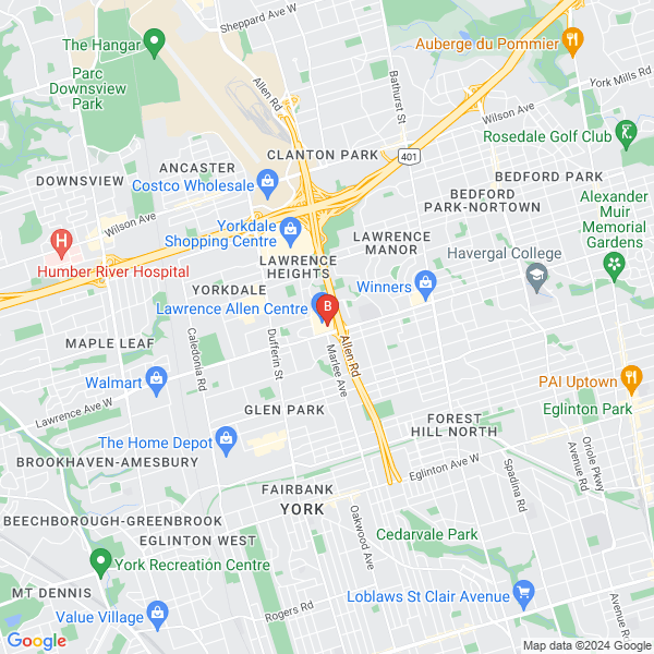 Ontario Conservatory of Music location map: 700 Lawrence Ave W, North York, Ontario